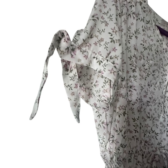 Floral‎ Print Mini Dress Stella Tweed Tie Sleeve Drawstring Waist Summer White - Picture 5 of 7